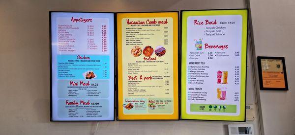 Updated prices on the menu