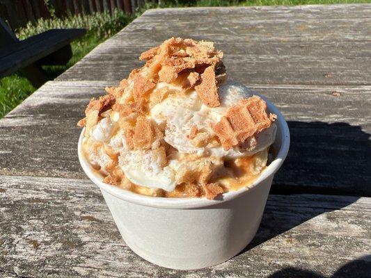 Caramel Churro Ice Cream with Waffle Cone Topping