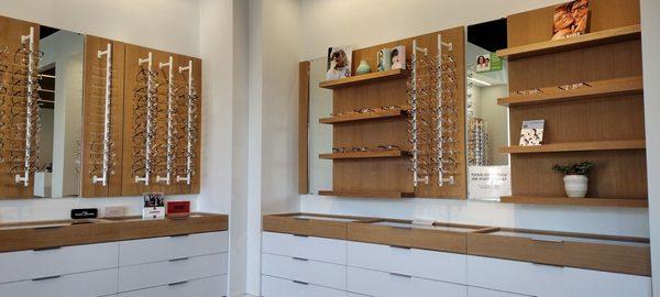 Display racks of many name brand glasses and glasses ranging from ~$100+ (out of pocket)