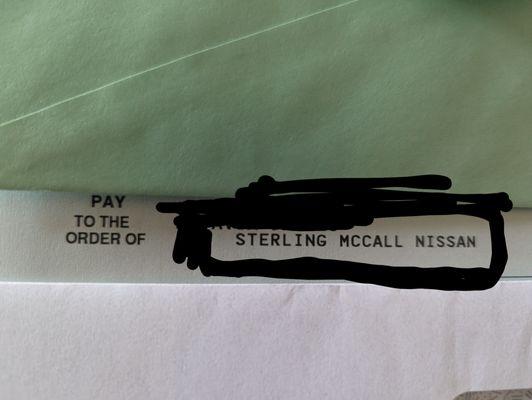 The check has been here w/the name on it. I've just been waiting on them.They don't want to do business with you unless they can scam you