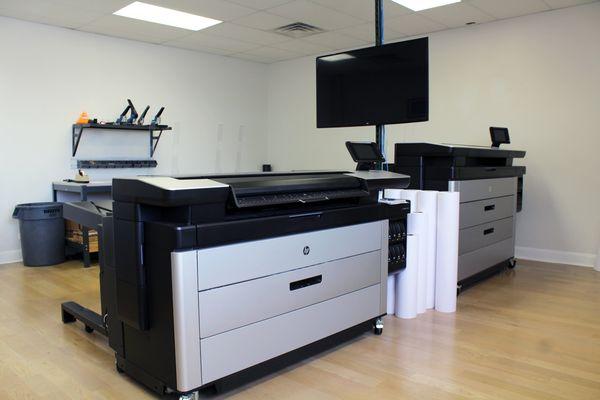 Never been to our office before? Here's a shot of our front room in Rolling Meadows, which features our two speedy large-format printers.