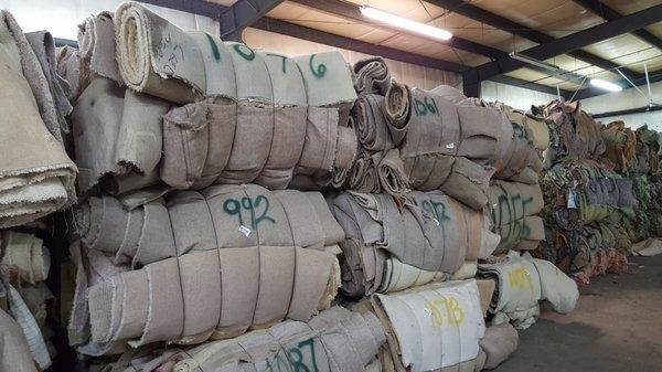 Bales of Carpet ready to ship to the recycler.