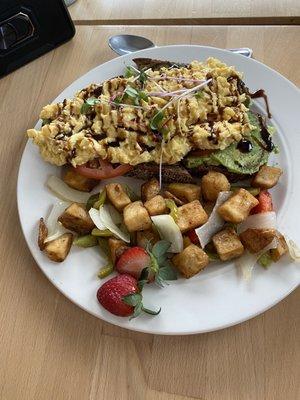 Avocado toast with scrambled eggs