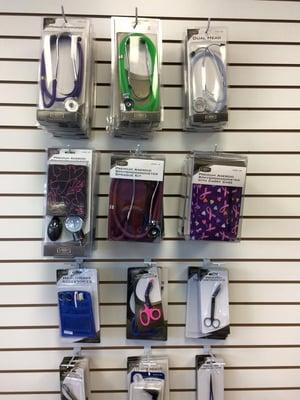 diagnostic supplies: stethoscope, blood pressure cuff, EMT supplies, nurse supplies