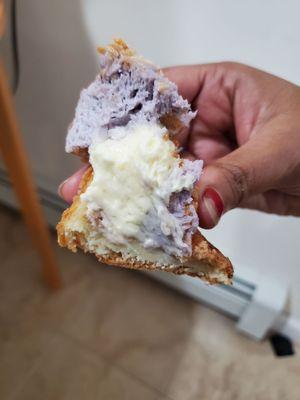 Inside of the ube coconut cream puff