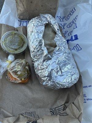 Burrito wrapped with not enough aluminum foil