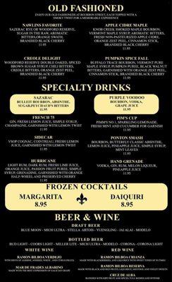 Drink menu 9/29/24