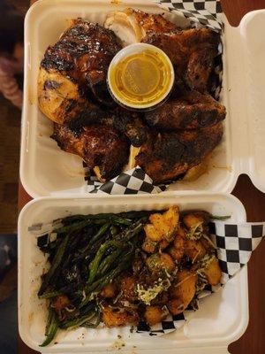 The Whole Bird with sides of Potato & Green Beans.