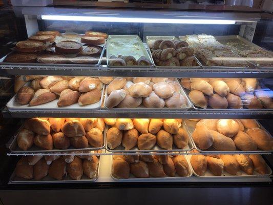 Hot Bolillo (French rolls), teleras (sandwich bread), quesadillas, and pastries fill the display