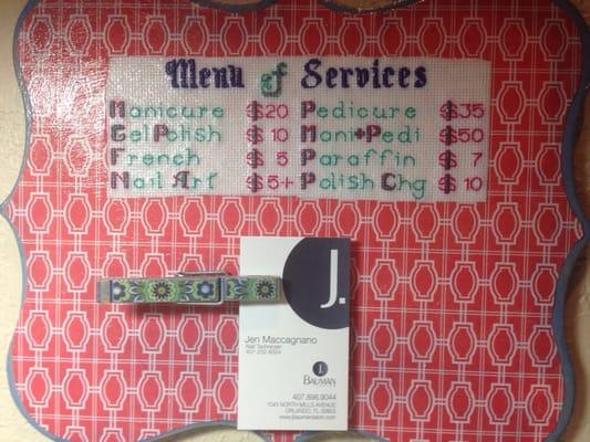 Menu of services