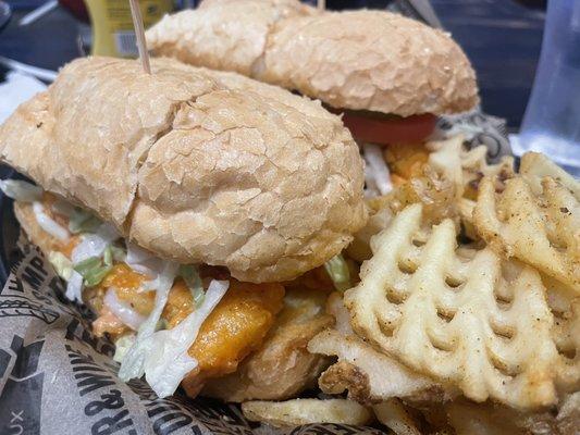 Boom boom shrimp Poboy & fries