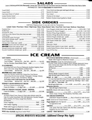 Hunter's Dairy Freez Menu - 2021: Salads - Side Orders - Ice Cream