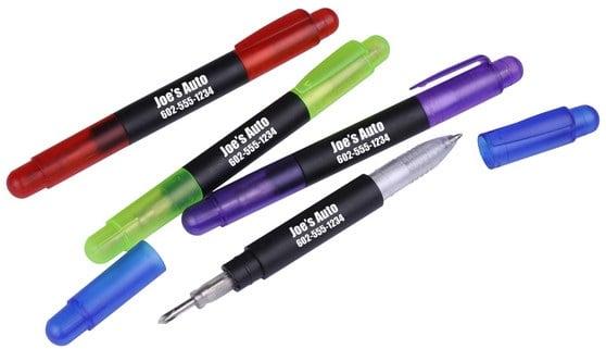 The 3-in-1 Multipurpose double ended tool pen... Medium ball point pen on one end, and reversible phillips and flat head tip on the other!