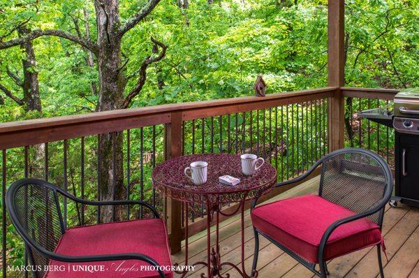 Enjoy nature from your large treetop deck.