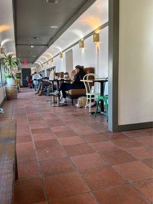 One of the train car coffee shop seating areas