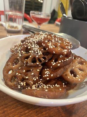 Stewed lotus root from Korean Banchan and Bibimbap Class