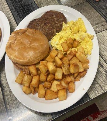 Breakfast platter.  Sausage.