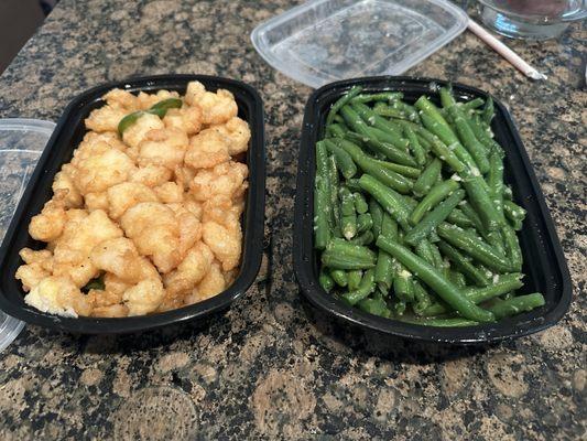 Salt Pepper Shrimp and stir fry ( no sauce) green beans!!