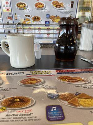 Coffee, menu and syrup