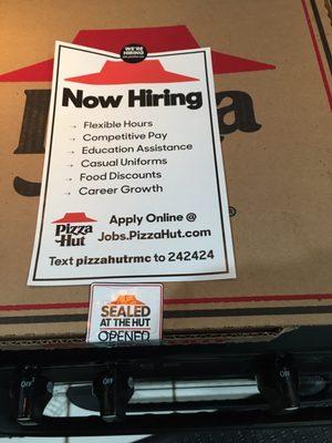 Notice sealed box and hiring.