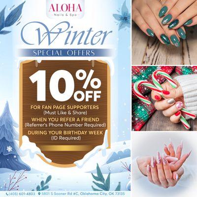 WINTER SPECIAL OFFERS 
 10% OFF for our Fan Page Supporters! (Like & Share)
 10% OFF when you refer a friend (Referrer's phone numb