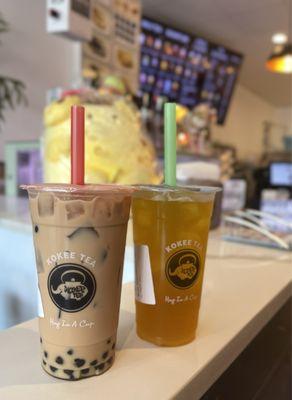 Honey Milk Tea with Pearls and Mango Passionfruit Tea