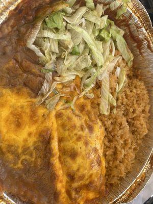 Enchilada with rice and beans