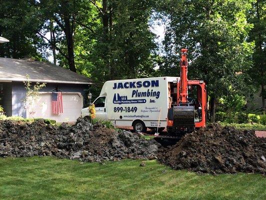 The Jackson Plumbing crew replacing a water service in Harborcreek.