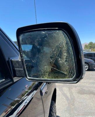 Broken passenger mirror (was not broken in inspection photos) It was hanging off the truck and they glued it on as I was watching!