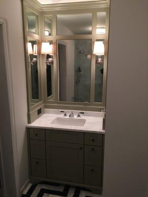 Cabinet painting for a new custom vanity installation. Lincoln Park, Chicago 60610