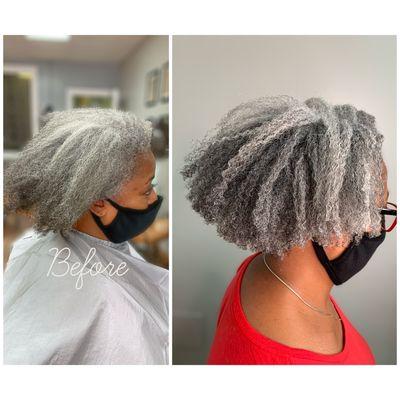 I just looove her natural silver crown! Giving her some shape while still maintaining length.