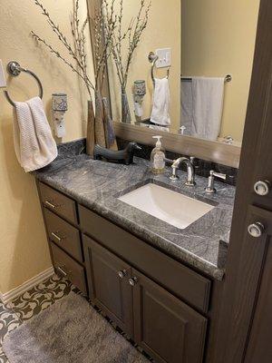 New granite vanity top with an undermount sink!