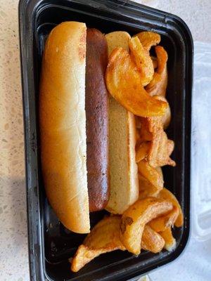 Hot dog with curly fries