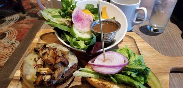 Black bean burger with side salad instead of fries