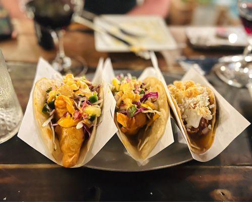 Tempura catfish, brisket guiso