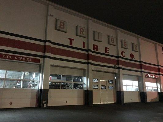 Briggs Tire Company. Night time.