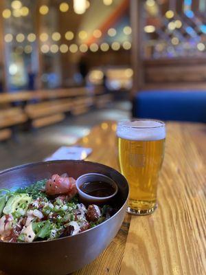 Spicy Tuna Poke Bowl and Grains of Wrath beer