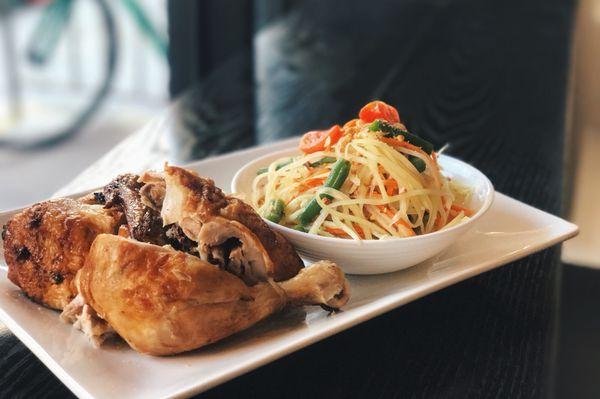 Grilled Chicken with papaya salad.