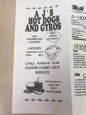 Ajs hotdogs in crest hill menu