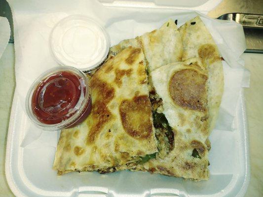 Chicken quesadilla to go!!!!!   Holy smokes!!!