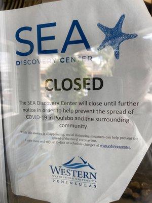 Still closed as of 8/8/21