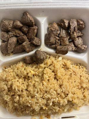 This is what $40 gets you at this restaurant. Don't be like me. Don't get screwed out of $40 for fatty beef tips and dry rice.