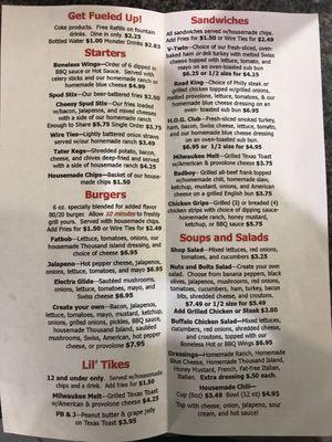 Fat Bob's Menu