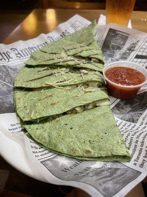 Spinach and artichoke quesadilla with chicken