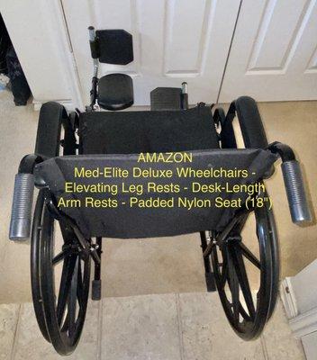 AMAZON WHEELCHAIR 18" ELEVATED LEG RESTS EASY TO FIND, VERY REASONABLE