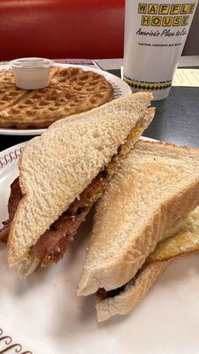 Bacon egg cheese sandwich w/ waffle