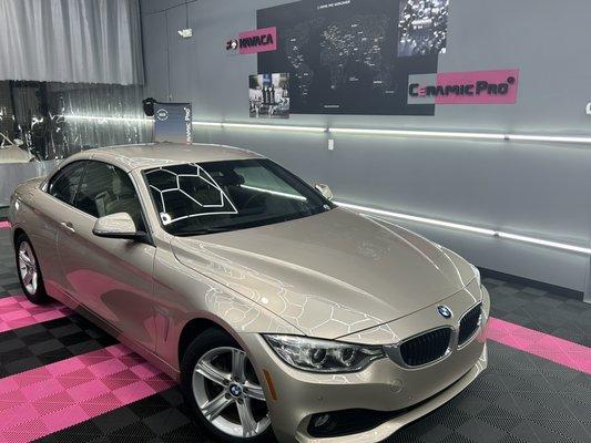 2015 BMW 428 i convertible. Came into the shop for full front paint protection film, and ceramic coating on the rest of the vehicle.