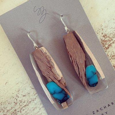 Handcrafted Turquoise, Rosewood and Sterling Earrings by Samuel Zachary