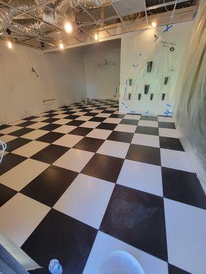 Black and White Checkerboard tiles.