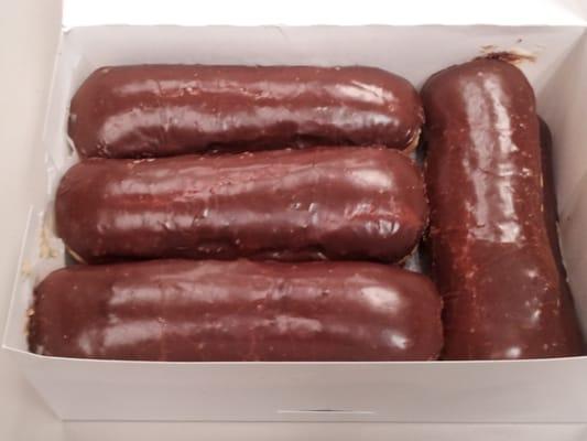 Chocolate-covered eclairs with Bavarian cream filling